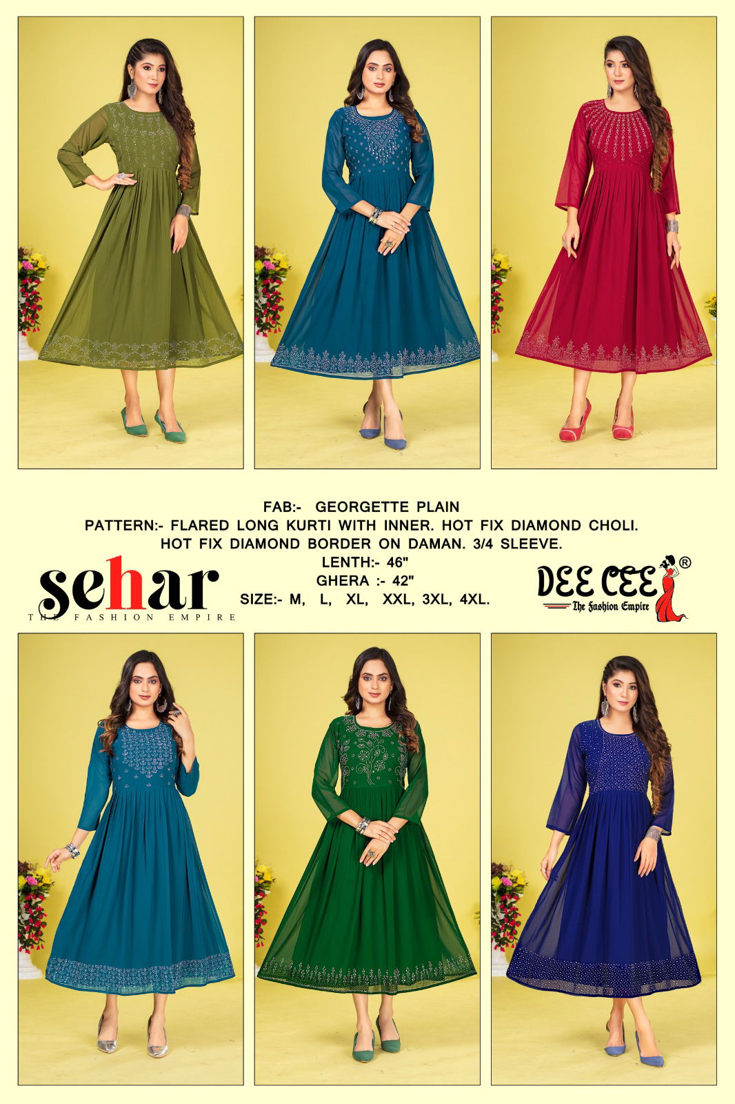 Sehar By Dee Cee Flared Georgette Kurtis Wholesale Clothing Suppliers In India